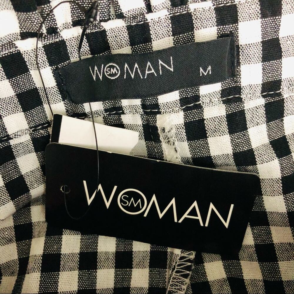 NWY Woman black white check gingham cottagecore cropped ruffle hem pants medium - Picture 6 of 6